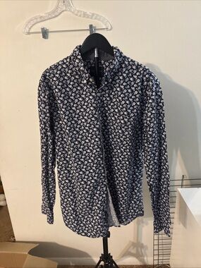 American Eagle Outfitters Navy and White Floral Button-Down Shirt